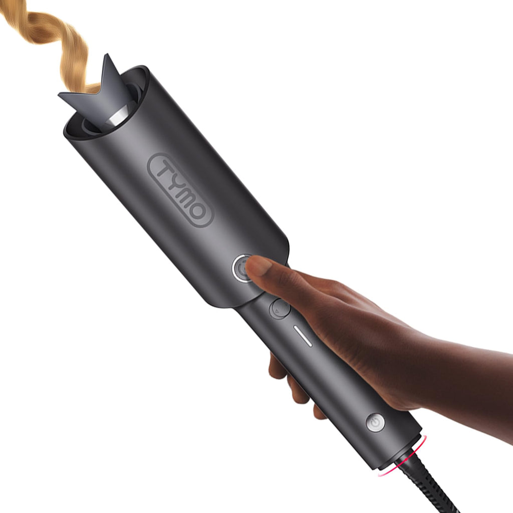 TYMO Automatic Rotating Curling Iron - TYMO CURLPRO Beach Waves Curling Wand, Portable Hair Curler, 500 Million Ionic, Dual Voltage & Lightweight for Travel, Ceramic Coating, 1 1/4 Inch, Metallic Gray