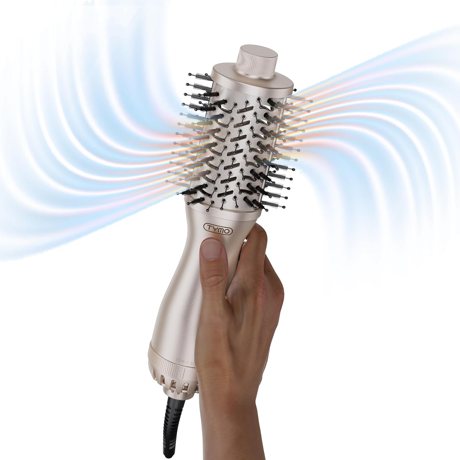 TYMO Cepillo secador de pelo 2.0, cepillo de aire caliente soplado, voluminizador de un paso, rodillo de barril mejorado de 2 pulgadas, secado 3 veces más rápido, 0.6 libras ligero, alisador rizador en uno, dorado