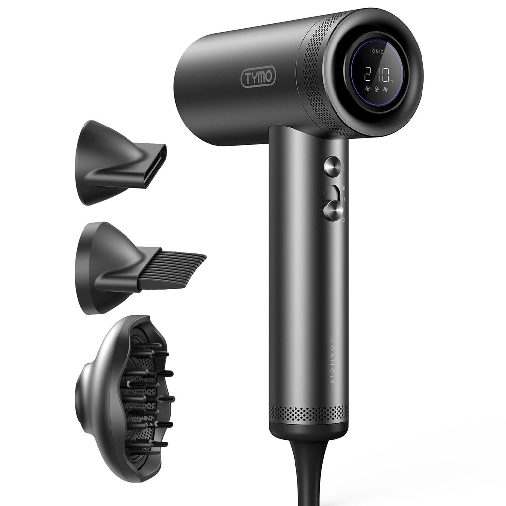 TYMO Secador de pelo con difusor para mujer – Secador profesional de alta velocidad de 1500 W con peine, secado rápido de 110,000 rpm, secador de pelo iónico de 200 millones, 4 temperaturas y 3 velocidades, cable de 8 pies para salón, gris metálico