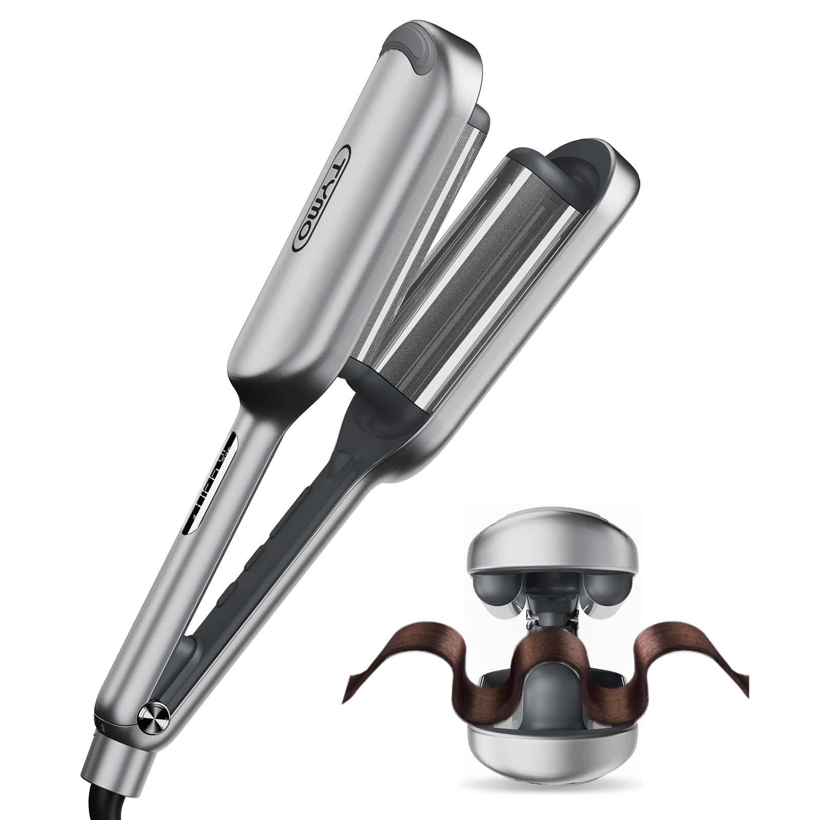 TYMO ROVY - Rizador de pelo iónico con 3 barriles de cerámica para mujeres, doble voltaje, antiquemaduras, fácil de usar, para crear ondas de playa, rosado, 1.25 pulgadas