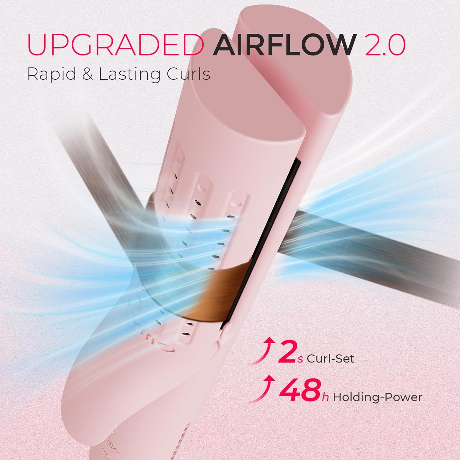 TYMO Airflow 2.0 - Plancha rizadora de pelo 2 en 1, rizador de pelo 2 en 1, varita rizadora de 1.25 pulgadas para cabello largo y corto, doble voltaje para viajes, 54 millones de iones iónicos, antienredos, 5 temperaturas, color rosa