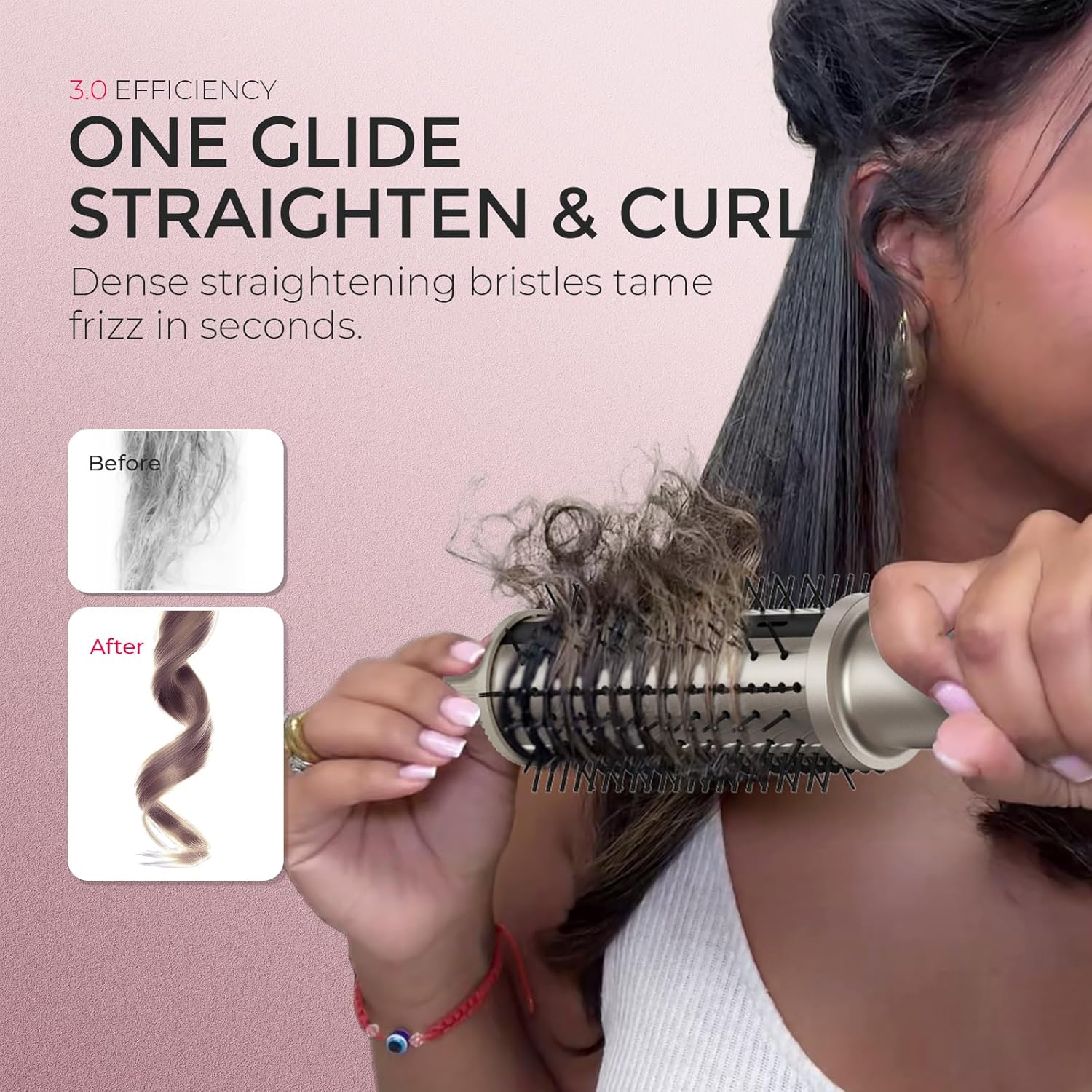 TYMO STYLUX PRO - Cepillo térmico para rizar, voluminizador redondo calentado de 1.5 pulgadas, alisador de pelo y rizador 2 en 1, iones negativos de 2,624.7 ft para más suave, pantalla LCD, 5 temperaturas, doble voltaje, dorado