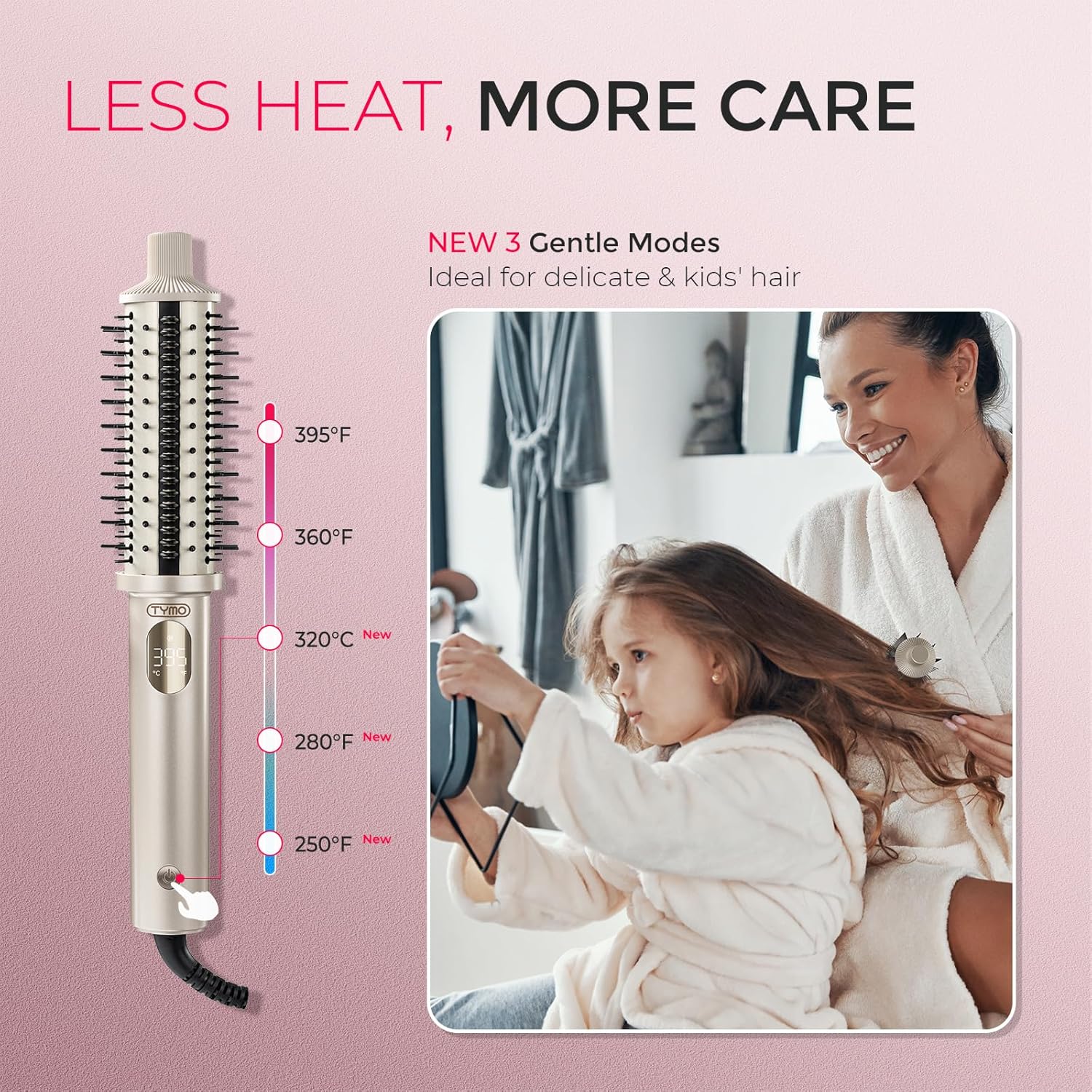 TYMO STYLUX PRO - Cepillo térmico para rizar, voluminizador redondo calentado de 1.5 pulgadas, alisador de pelo y rizador 2 en 1, iones negativos de 2,624.7 ft para más suave, pantalla LCD, 5 temperaturas, doble voltaje, dorado