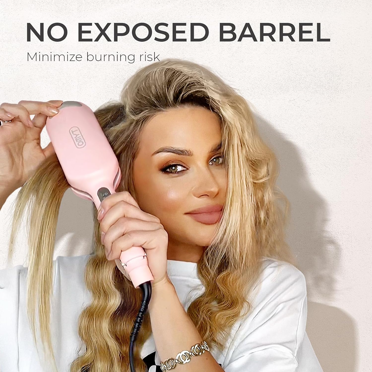 TYMO ROVY - Rizador de pelo iónico con 3 barriles de cerámica para mujeres, doble voltaje, antiquemaduras, fácil de usar, para crear ondas de playa, rosado, 1.25 pulgadas