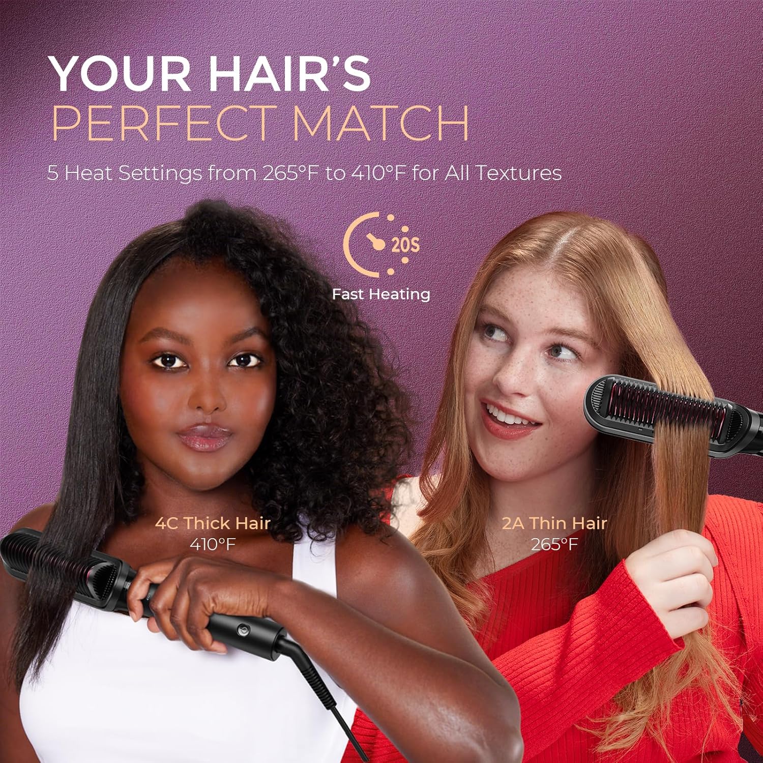 TYMO Cepillo alisador de pelo 2 en 1, 656.2 ft de iones para mujeres, de cerámica de doble voltaje, peine caliente para alisar el encrespamiento, ondas, rizos, 3 veces menos daño por calor, negro